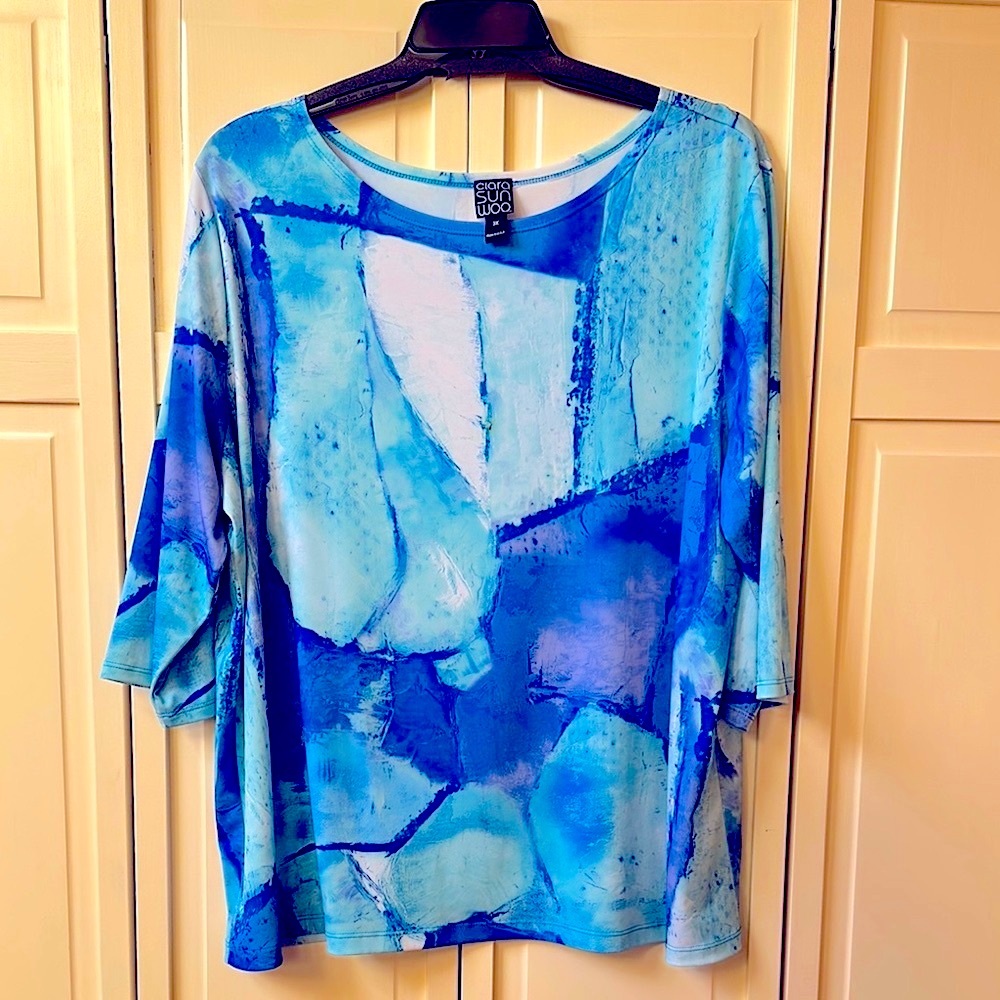 Clara Sun Woo Ocean Blue Tunic pull over Top NWOT